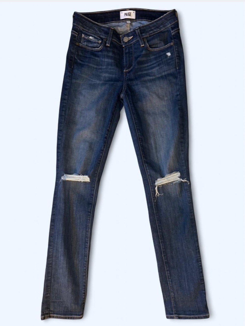 PAIGE Dark Wash Distressed Skinny Jeans Size 28 - Measurements included